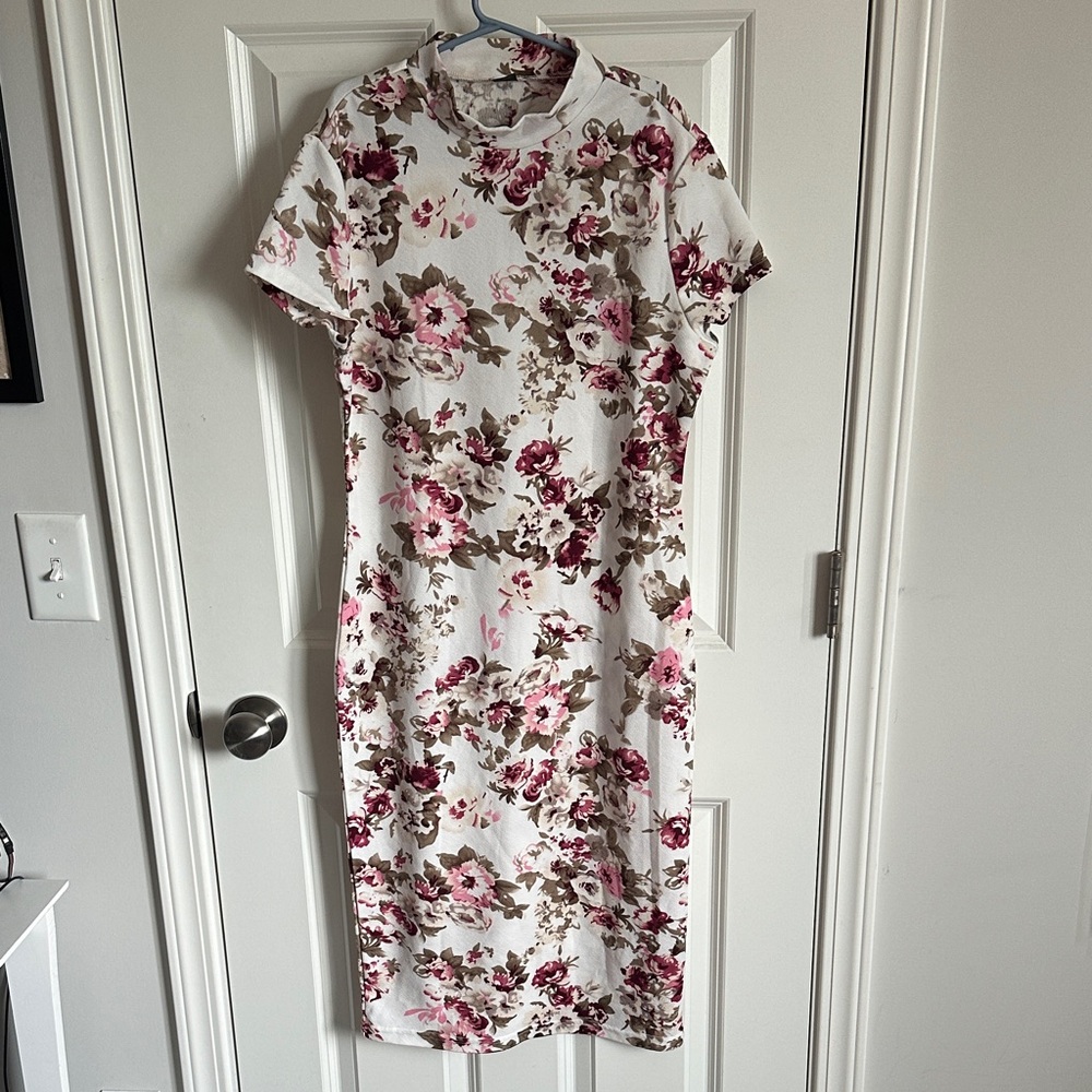 SHEIN White and Pink Floral Dress